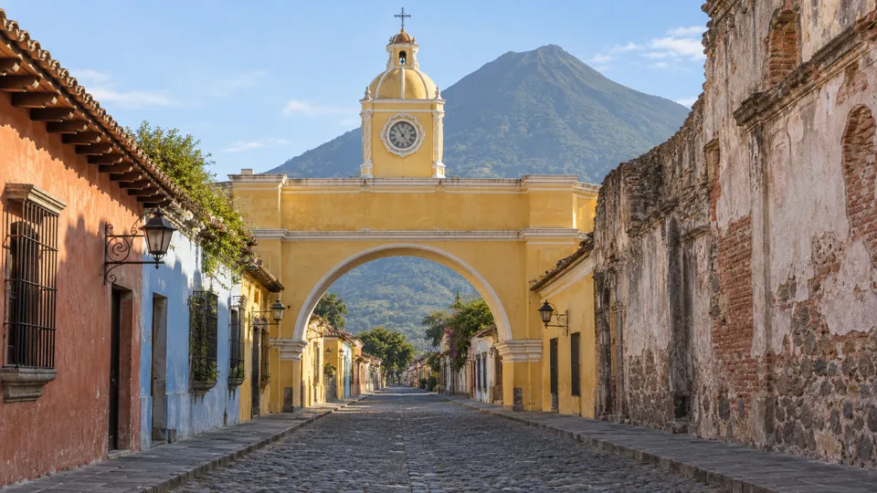 The Santa Catalina Arch and Volcan de Agua in Antigua Guatemala