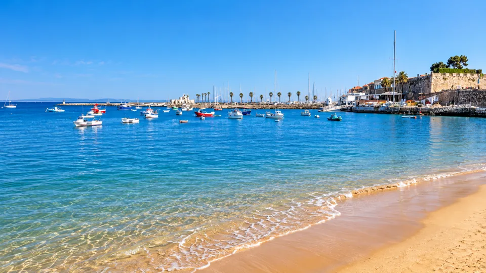 Sandy town beach and Cascais waterfront
