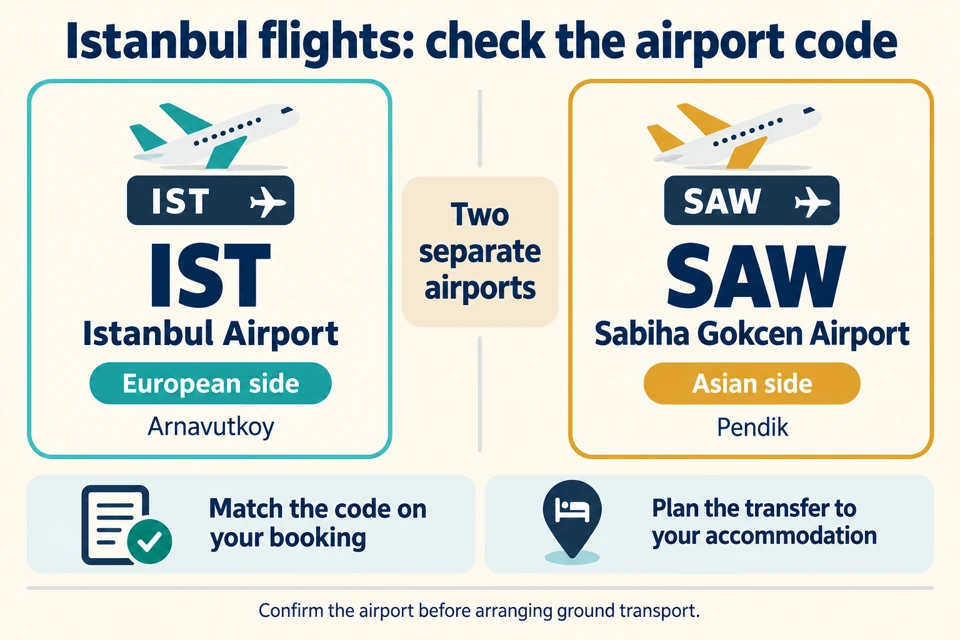 Comparison of Istanbul's separate airports: IST in Arnavutkoy on the European side and SAW in Pendik on the Asian side.